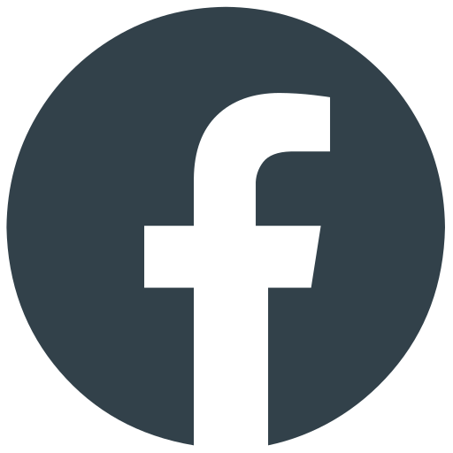 White Facebook logo on a dark circle background.